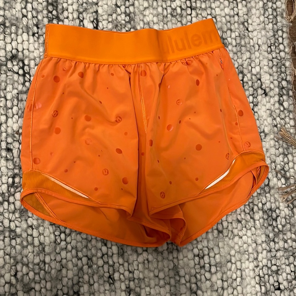 Orange Lululemon Logo Hotty Hot Shorts